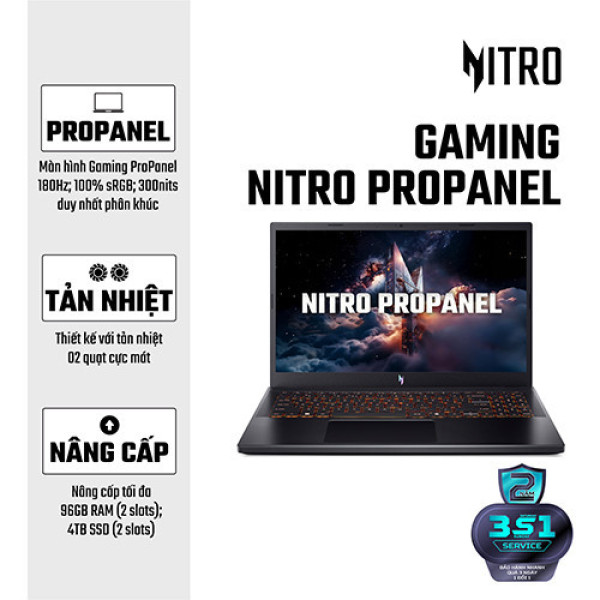 Laptop Acer Gaming Nitro ProPanel ANV15-42-R9EH NH.U2ZSV.001 (Ryzen™ 7-7445HS | 16GB | 512GB | RTX 4050 | 15.6 inch FHD 180Hz | Win 11 | Đen)