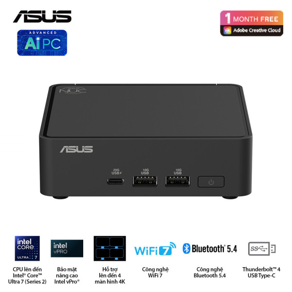 PC Mini Asus NUC 15 Pro Tall RNUC15CRHC500000I (Intel Core Ultra 5 210H | 2xDDR5-5600 | 2xNVMe,SATA |  2x HDMI 2.1 | 2x Thunderbolt | Đen)