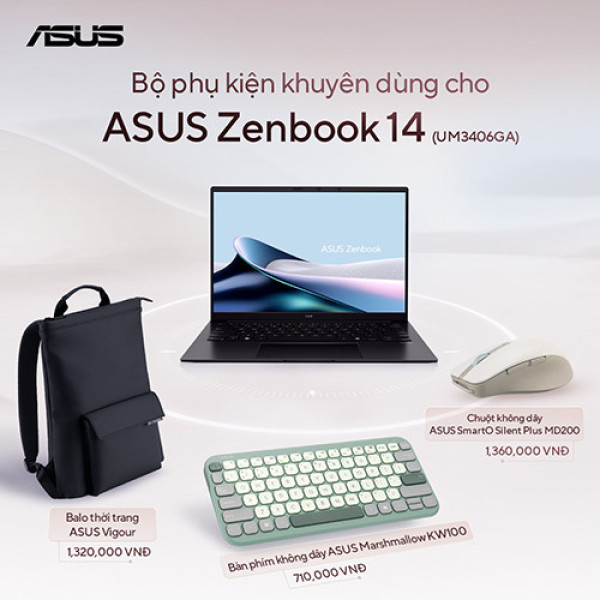 Laptop ASUS Zenbook 14 UM3406GA-QD075WS (Ryzen™ AI 7 445 | 16GB | 512GB | AMD Radeon™ Graphics | 14inch WUXGA OLED | Win 11 | Office | Đen)