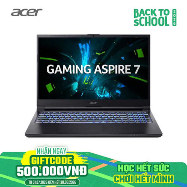 Laptop Acer Gaming Aspire 7 A715-59G-79XF NH.QX6SV.008 (Core™ 7 240H | 16GB | 512GB | RTX 3050 6GB | 15.6 inch FHD 144Hz | Win 11 | Đen)