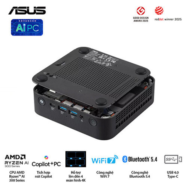 PC Mini Asus NUC AI 350 PN54-B-S70032MN (Ryzen AI 7 350 | 2xDDR5-5600 | 2xNVMe Gen4/ 1x HDMI 2.1/2x DP | 1xFingerprint | 1xcopilot | VESA MOUNT)