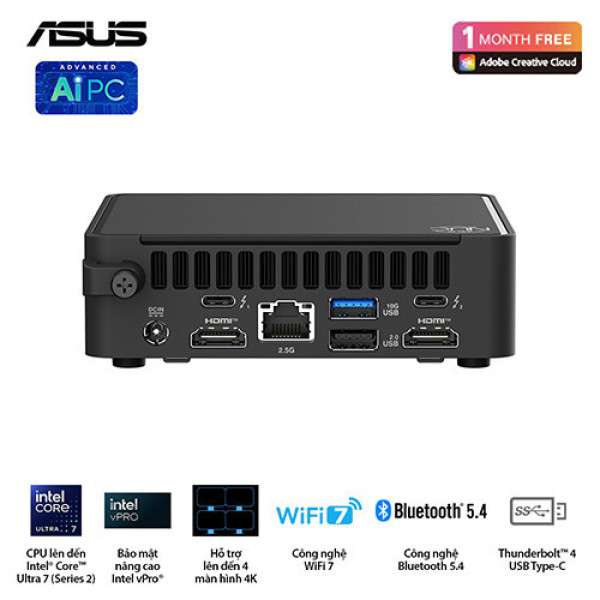 PC Mini Asus NUC 15 PRO Slim BNUC15CRLIP00000 (Intel® U300 | 2xDDR5-5200 | 1xNVMe | 2x HDMI 2.1 | 1x Type-C | VESA MOUNT)