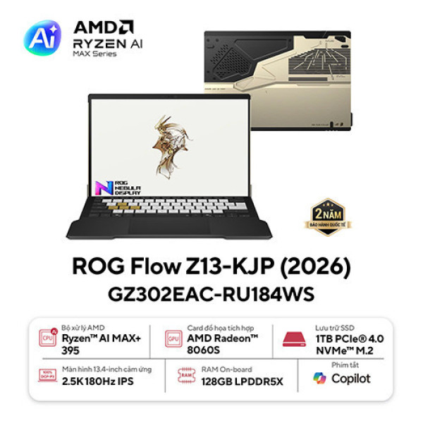 Laptop ASUS ROG Flow Z13 GZ302EAC-RU184WS (Ryzen AI MAX+ 395 | 128GB | 1TB | AMD Radeon™ 8060S Graphics | 13.4inch 2.5K 180Hz | Cảm ứng | Win 11 | Office | Vàng)
