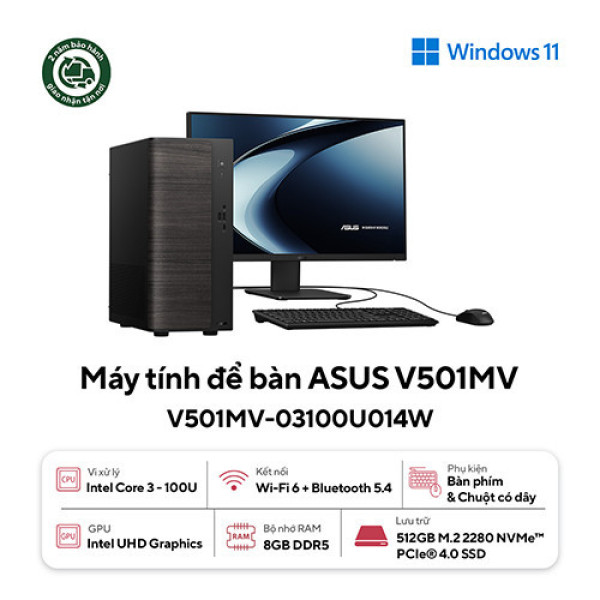 PC Asus V501MV-03100U014W (Core 3 100U | 8GB | 512GB | Intel Graphics | KB/M | Win 11 | Đen)