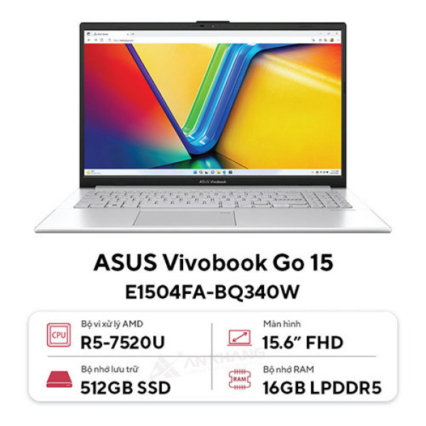 Laptop Asus Vivobook Go 15 E1504FA-BQ340W (Ryzen™ 5-7520U | 16GB | 512GB | AMD Radeon™ Graphics | 15.6 inch FHD | Win 11 | Bạc)