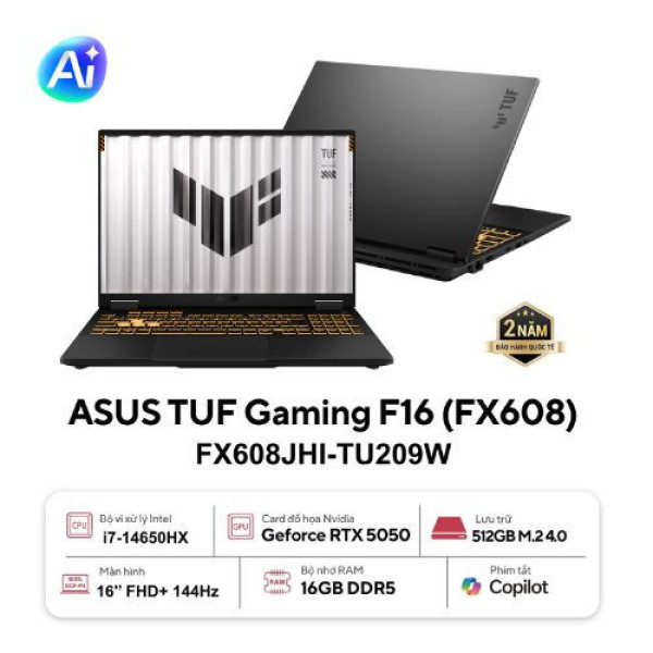 Laptop ASUS TUF Gaming F16 FX608JHI-TU209W (Core™ i7-14650HX | 16GB | 512GB | RTX 5050 8GB | 16inch WUXGA 144Hz | Win 11 | Xám)