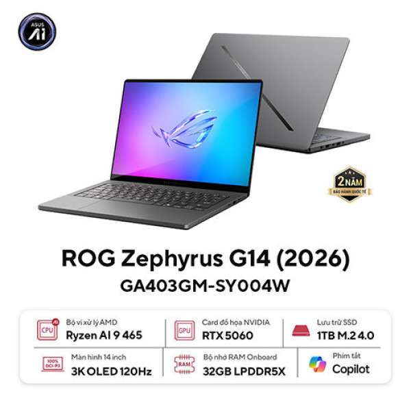 Laptop ASUS ROG Zephyrus G14 GA403GM-SY004W (Ryzen™ AI 9 465 | 32GB | 1TB | RTX 5060 8GB | 14.0 inch 3K OLED 120Hz | Win 11 I Xám)