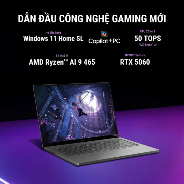 Laptop ASUS ROG Zephyrus G14 GA403GM-SY004W (Ryzen™ AI 9 465 | 32GB | 1TB | RTX 5060 8GB | 14.0 inch 3K OLED 120Hz | Win 11 I Xám)