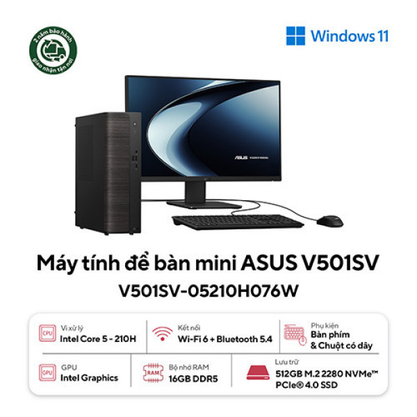 PC Asus V501SV-05210H076W (Core 5 210H | 16GB | 512GB | Intel Graphics | KB/M | Win 11 | Đen)