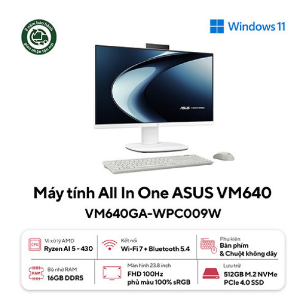 PC Asus AIO VM640GA-WPC009W (Ryzen™ AI 5 430 | 16GB | 512GB | 24 inch FHD | Key + Mouse | Win11 | 2Y)