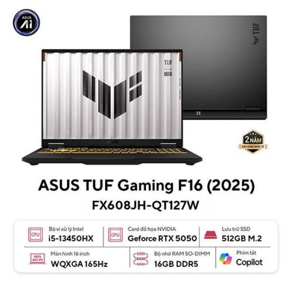 Laptop ASUS TUF Gaming F16 FX608JH-QT127W (Core™ i5-13450HX | 16GB | 512GB | RTX 5050 8GB | 16inch WQXGA 165Hz | Win 11 | Xám)
