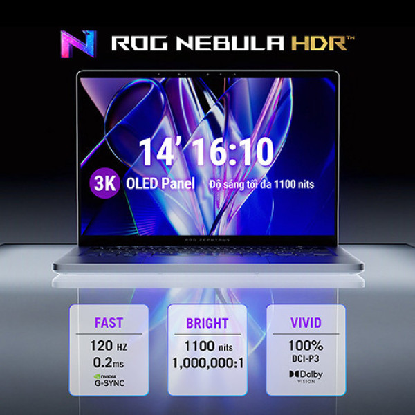 Laptop ASUS ROG Zephyrus G14 GU405AW-SY029W (Ultra 9 386H | 32GB | 1TB | RTX 5080 16GB | 14.0 inch 3K OLED 120Hz | Win 11 I Xám)