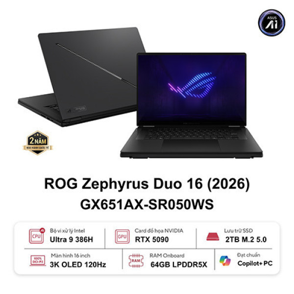 Laptop Asus ROG Zephyrus Duo GX651AX-SR050WS (Ultra 9 386H | 64GB | 2TB | RTX 5090 24GB | 16inch 3K OLED 120Hz | Cảm ứng | Bút cảm ứng | Win 11 | Office | Xám)