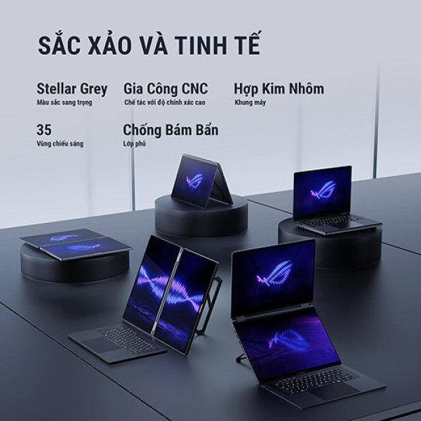 Laptop Asus ROG Zephyrus Duo GX651AX-SR050WS (Ultra 9 386H | 64GB | 2TB | RTX 5090 24GB | 16inch 3K OLED 120Hz | Cảm ứng | Bút cảm ứng | Win 11 | Office | Xám)