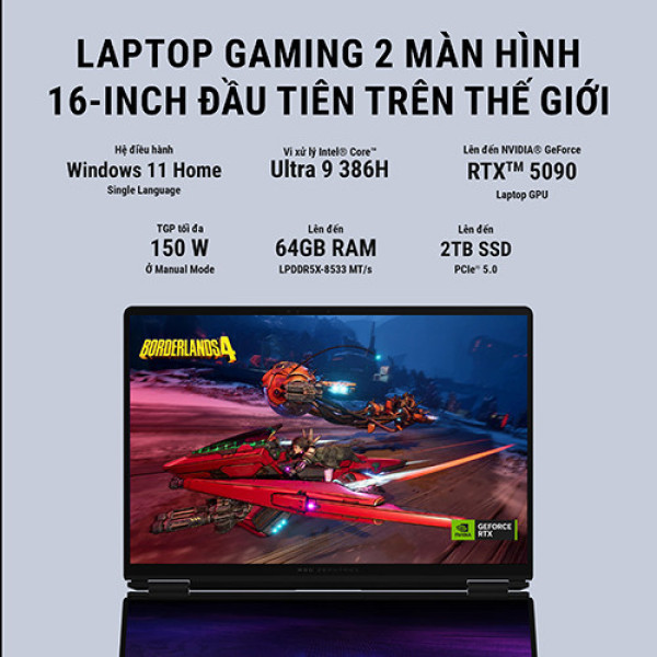 Laptop Asus ROG Zephyrus Duo GX651AX-SR050WS (Ultra 9 386H | 64GB | 2TB | RTX 5090 24GB | 16inch 3K OLED 120Hz | Cảm ứng | Bút cảm ứng | Win 11 | Office | Xám)