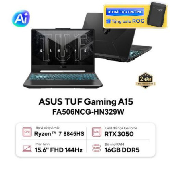 Laptop Asus TUF Gaming A15 FA506NCG-HN329W (Ryzen 7 8845HS | 16GB | 512GB | RTX™ 3050 4GB | 15.6inch FHD 144Hz | Win 11 | Đen)