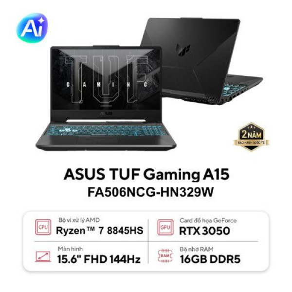 Laptop Asus TUF Gaming A15 FA506NCG-HN329W (Ryzen 7 8845HS | 16GB | 512GB | RTX™ 3050 4GB | 15.6inch FHD 144Hz | Win 11 | Đen)