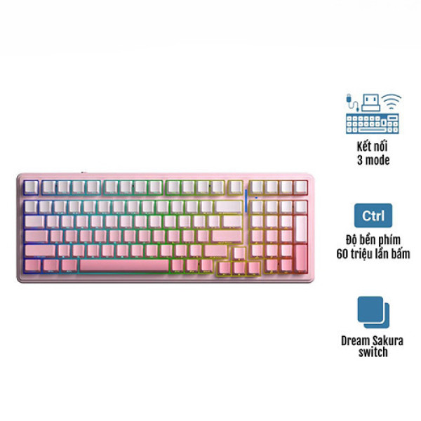 Bàn phím cơ AULA F99 3 Mode Pink Gradient Dream Sakura switch
