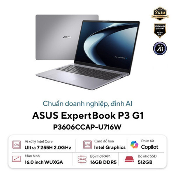 Laptop ASUS ExpertBook P3 G1 P3606CCAP-U716W (Ultra 7 255H | 16GB | 512GB |  Intel® Arc™ Graphics | 16.0inch WUXGA | Win 11 | Xám)