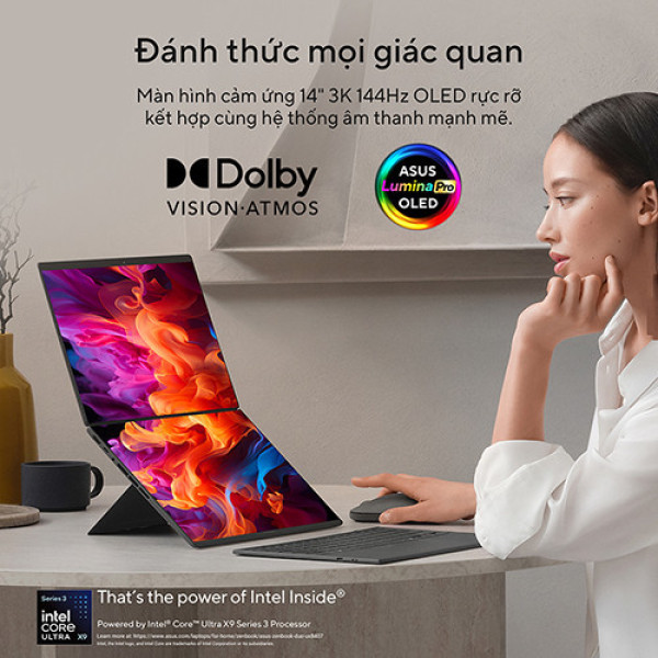 Laptop Asus Zenbook Duo UX8407AA-SN439WS (Ultra X7 358H | 32GB | 512GB |  Intel® Arc™ Graphics | 14 inch 3K OLED 144Hz | Cảm ứng | Win 11 | Office | Xám)
