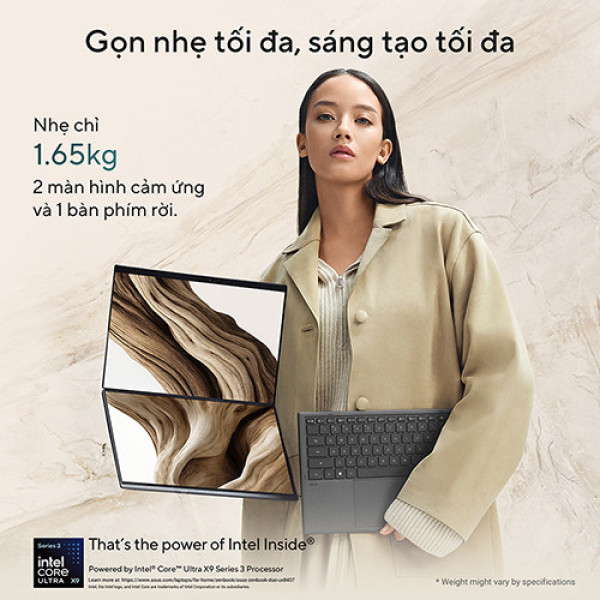 Laptop Asus Zenbook Duo UX8407AA-SN439WS (Ultra X7 358H | 32GB | 512GB |  Intel® Arc™ Graphics | 14 inch 3K OLED 144Hz | Cảm ứng | Win 11 | Office | Xám)