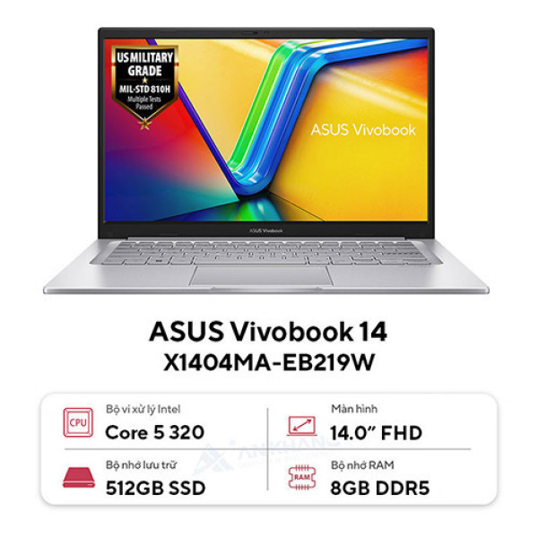 Laptop Asus Vivobook 14 X1404MA-EB219W (Core 5 320 | 8GB | 512GB | Intel® Graphics | 14 inch FHD | Win 11 | Bạc)