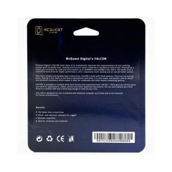 Ổ cứng SSD McQuest FALCON-512GB (SATA3/ 2.5Inch/ 550MB/s/ 450MB/s)