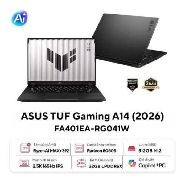 Laptop ASUS TUF Gaming A14 FA401EA-RG041W (Ryzen™ AI MAX+ 392 | 32GB | 512GB | AMD Radeon 8060S  | 14inch WQXGA 165Hz | Win 11 | Xám)