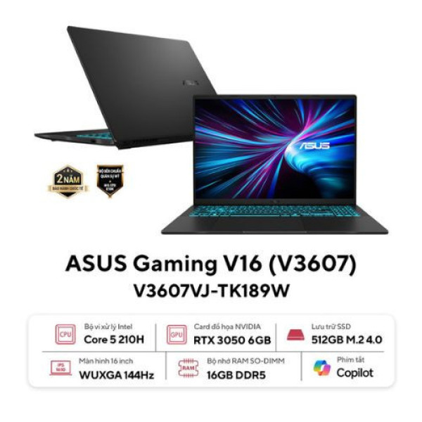 Laptop ASUS Gaming V16 V3607VJ-TK189W (Core™ 5 210H | 16GB | 512GB | RTX 3050 6GB | 16inch WUXGA 144Hz | Win 11 | Đen)