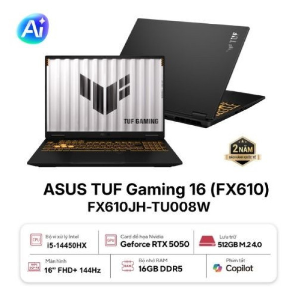 Laptop ASUS TUF Gaming 16 FX610JH-TU008W (Core i5-14450HX | 16GB | 512GB | RTX 5050 8GB | 16 inch WUXGA 144Hz | Win 11 | Đen)