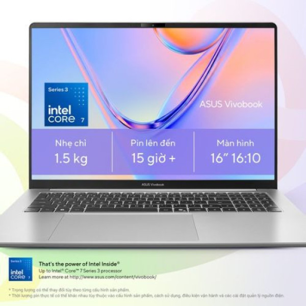 Laptop ASUS Vivobook S16 S5652MA-TK094W (Core™ 7 350 | 16GB | 512GB | Intel® Graphics | 16 inch WUXGA | Win 11 | Bạc)