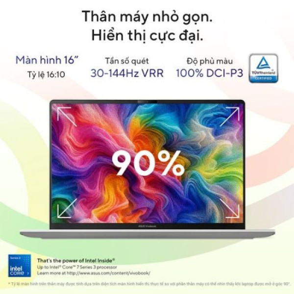 Laptop ASUS Vivobook S16 S5652MA-TK094W (Core™ 7 350 | 16GB | 512GB | Intel® Graphics | 16 inch WUXGA | Win 11 | Bạc)