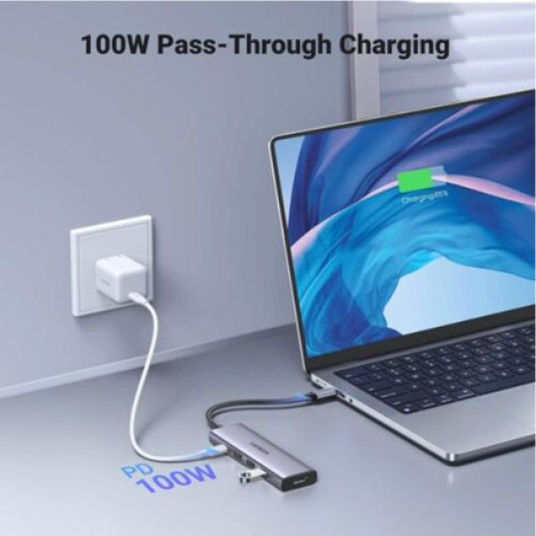 Bộ chuyển đổi USB-C sang 3*USB 3.0+HDMI+PD hỗ trợ 4K Ugreen (15597)
