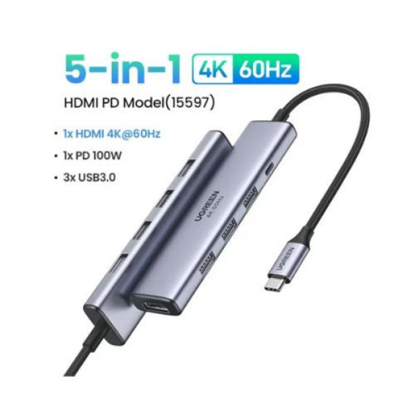 Bộ chuyển đổi USB-C sang 3*USB 3.0+HDMI+PD hỗ trợ 4K Ugreen (15597)