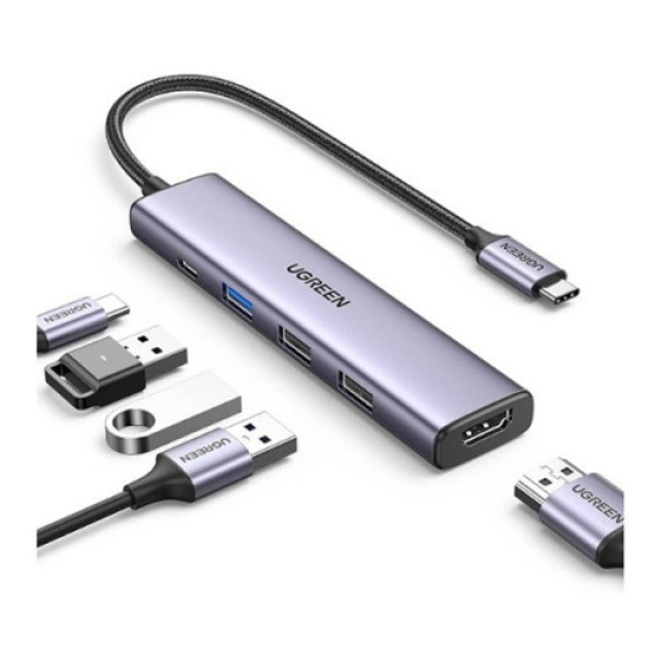 Bộ chuyển đổi USB-C sang 2*USB-A 2.0+ USB-A 3.0+HDMI+PD hỗ trợ 4K Ugreen (15495)