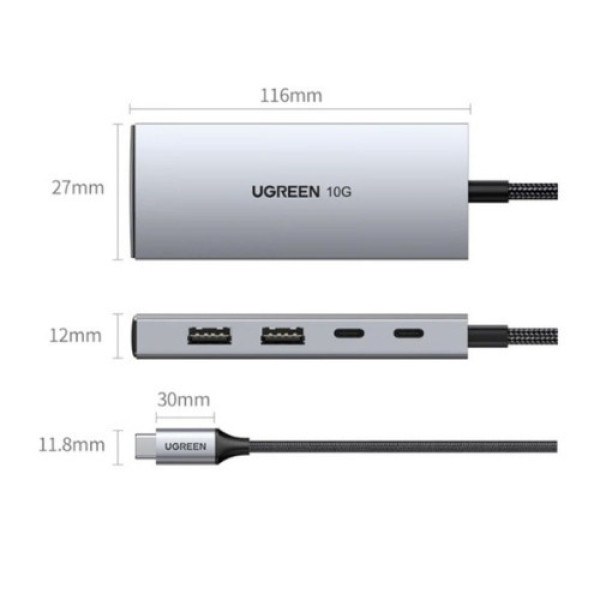 Bộ chia Hub USB-C ra 2 cổng USB 3.1 và 2 cổng USB-C màu đen Ugreen (30758)