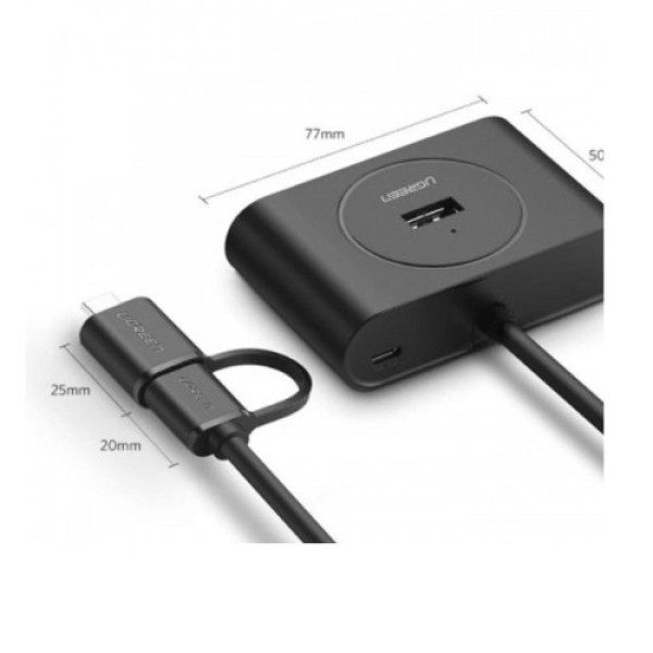 Bộ chia USB 3.0 + Type-C 4 cổng màu đen, dài 1M Ugreen (40850)