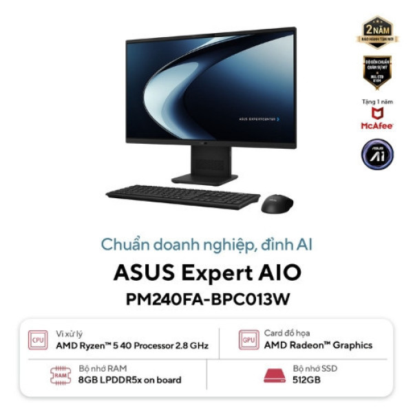 PC Asus ExpertCenter AIO PM240FA-BPC013W (AMD Ryzen 5 40 | 8GB | 512GB | 23.8 inch FHD | Key + Mouse | Win11 | Đen | 2Y)