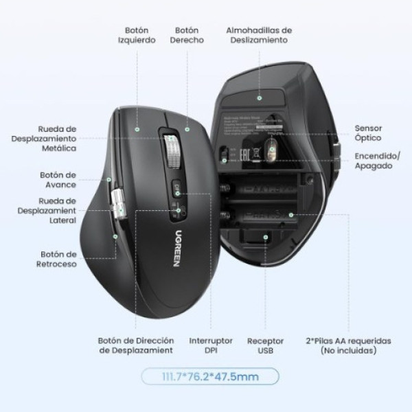 Chuột không dây Bluetooth Ugreen M751 công thái học