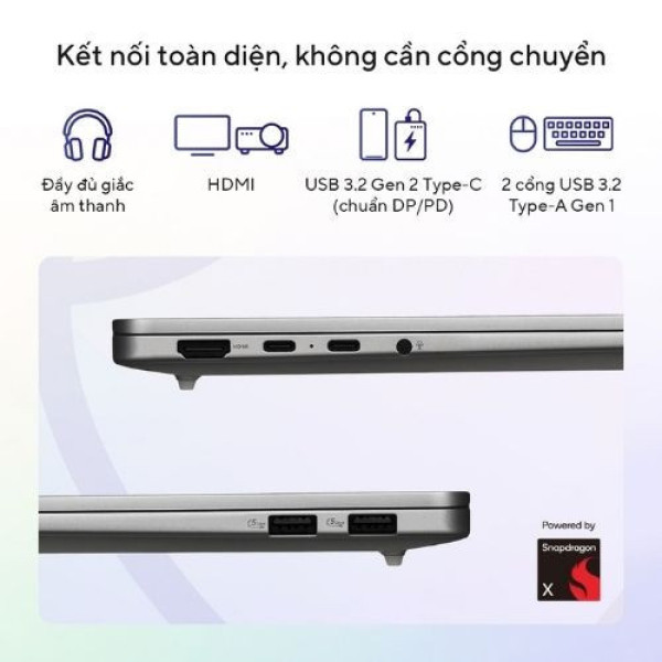 Laptop ASUS Vivobook S16 S5608QA-MB354W (Snapdragon® X  X1 26 101 | 16GB | 512GB | Qualcomm® Adreno™ GPU | 16 inch WUXGA | Win 11 | Xám)