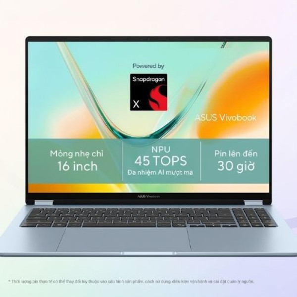 Laptop ASUS Vivobook S16 S5608QA-MB354W (Snapdragon® X  X1 26 101 | 16GB | 512GB | Qualcomm® Adreno™ GPU | 16 inch WUXGA | Win 11 | Xám)