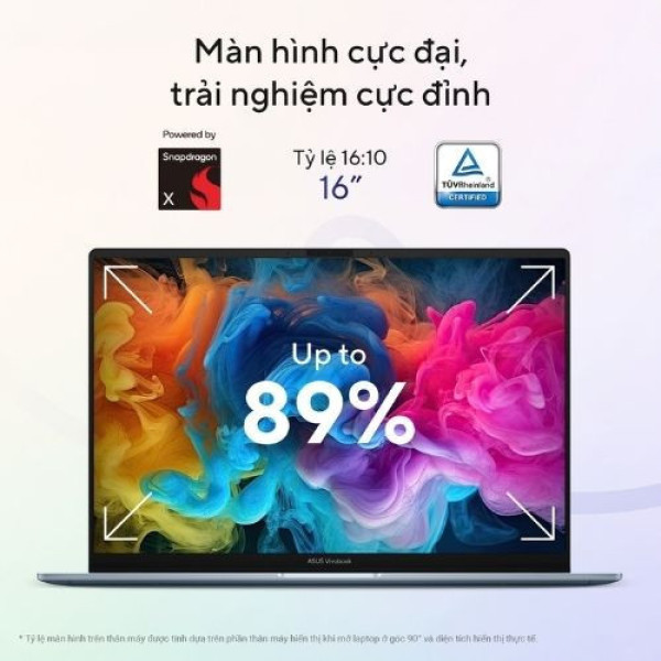 Laptop ASUS Vivobook S16 S5608QA-MB354W (Snapdragon® X  X1 26 101 | 16GB | 512GB | Qualcomm® Adreno™ GPU | 16 inch WUXGA | Win 11 | Xám)