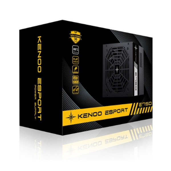 Nguồn máy tính KENOO ESPORT E750 (Fan12) - Màu Đen - Cáp dẹt (hộp box)