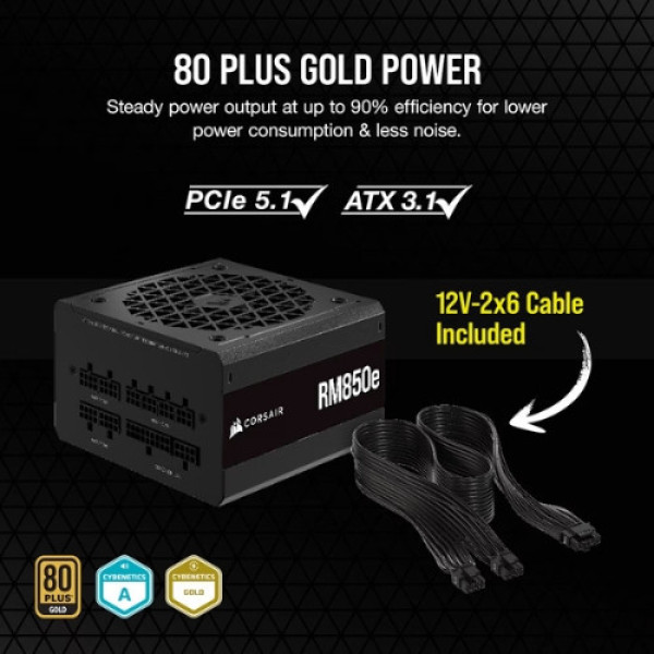 Nguồn máy tính Corsair RM850e ATX 3.1 Cybenetics Gold - Full Modul - CP-9020296-NA