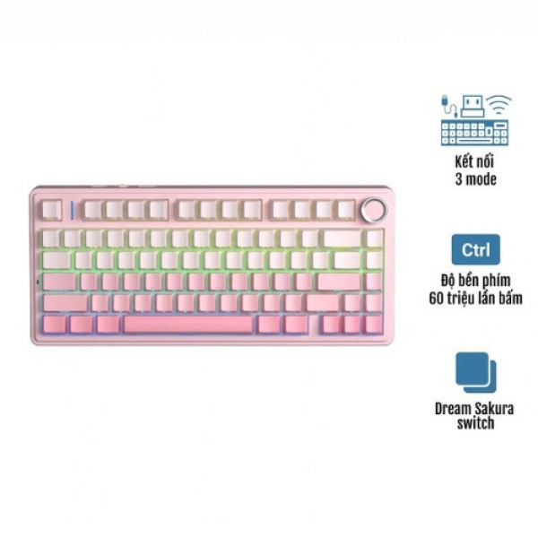 Bàn phím cơ AULA F75 Pink Gradient Dream Sakura switch