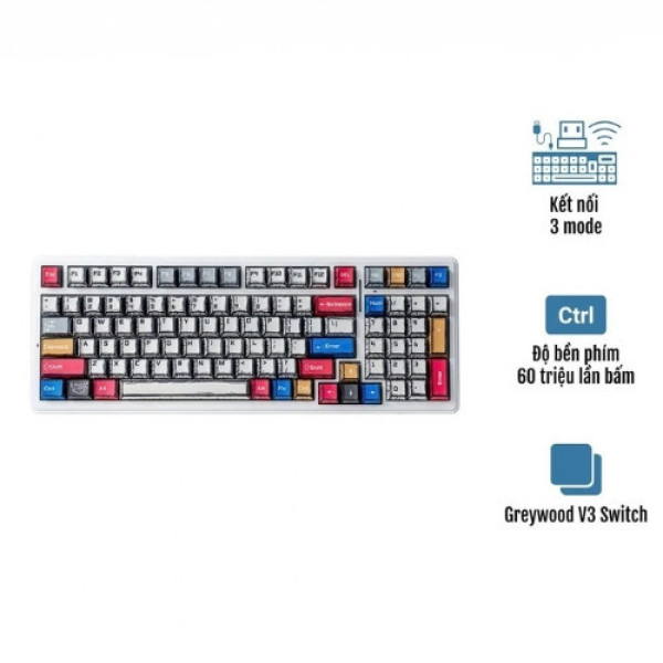 Bàn phím cơ AULA F99 3 Mode Comic Grey Wood V3 switch