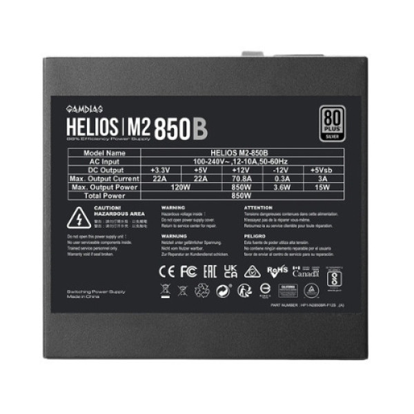 Nguồn Máy Tính Gamdias Helios M2-850B 80plus Silver 850W