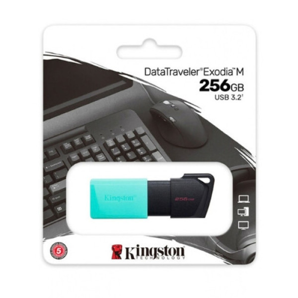 USB Kingston 256GB DataTraveler Exodia M DTXM/256GB (USB 3.2 Gen1), màu đen pha xanh ngọc