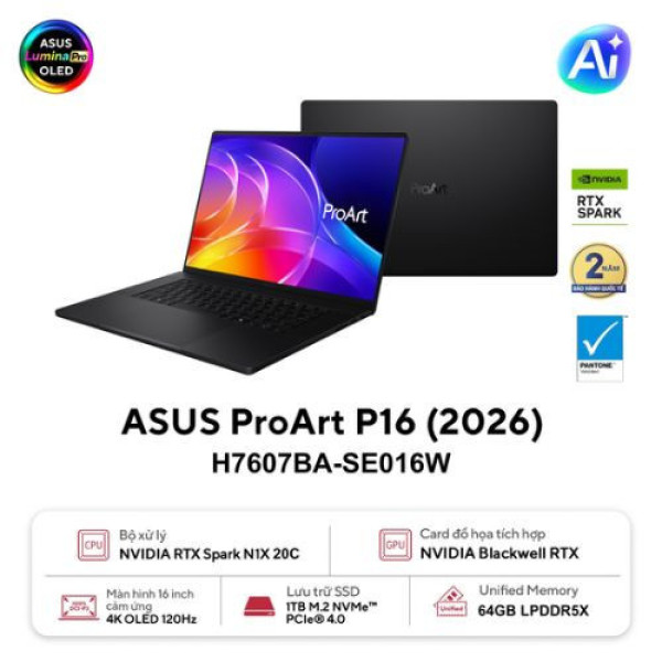 Laptop ASUS ProArt P16 H7607BA-SE016W (NVIDIA RTX Spark N1X | 64GB | 1TB | NVIDIA Blackwell RTX GPU | 16.0 inch 4K OLED | Cảm ứng | Win 11 | Đen)