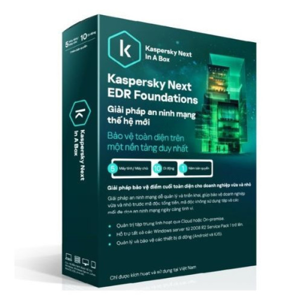 Bản quyền phần mềm Kaspersky dùng cho máy tính: Kaspersky Next EDR Foundations, Tangible VNM 5-User 1Y Bs RP (KL4072WUEFS)